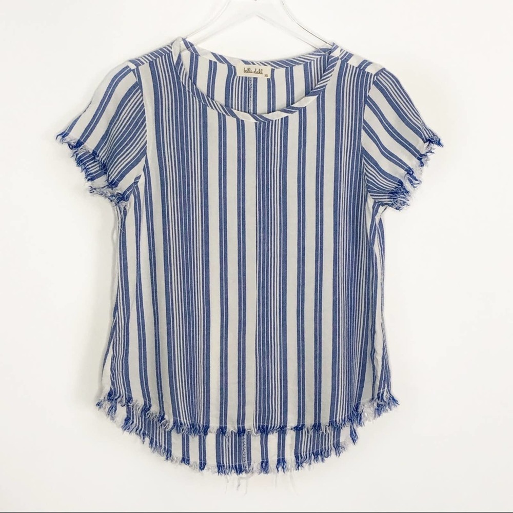 Bella Dahl Linen Blend Stripe Fray Hem Popover Top XS